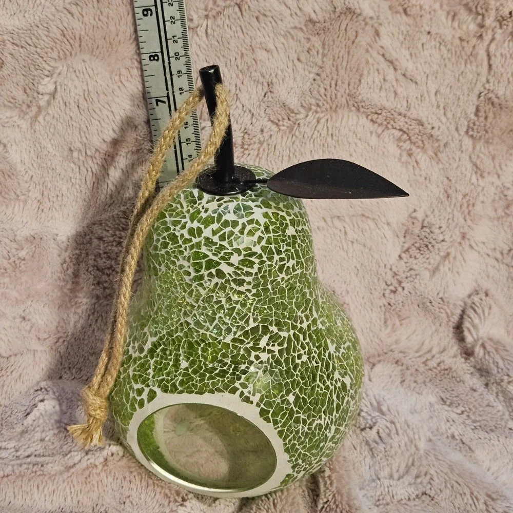 Green Mosaic Glass Pear Bird Feeder Hanging Garden Decor Outdoor Yard Farmhouse